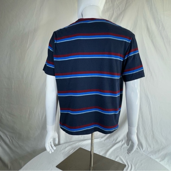 Distortion Men’s Blue Burgundy Striped Pocket Front Short Sleeve Tee - Picture 3 of 5
